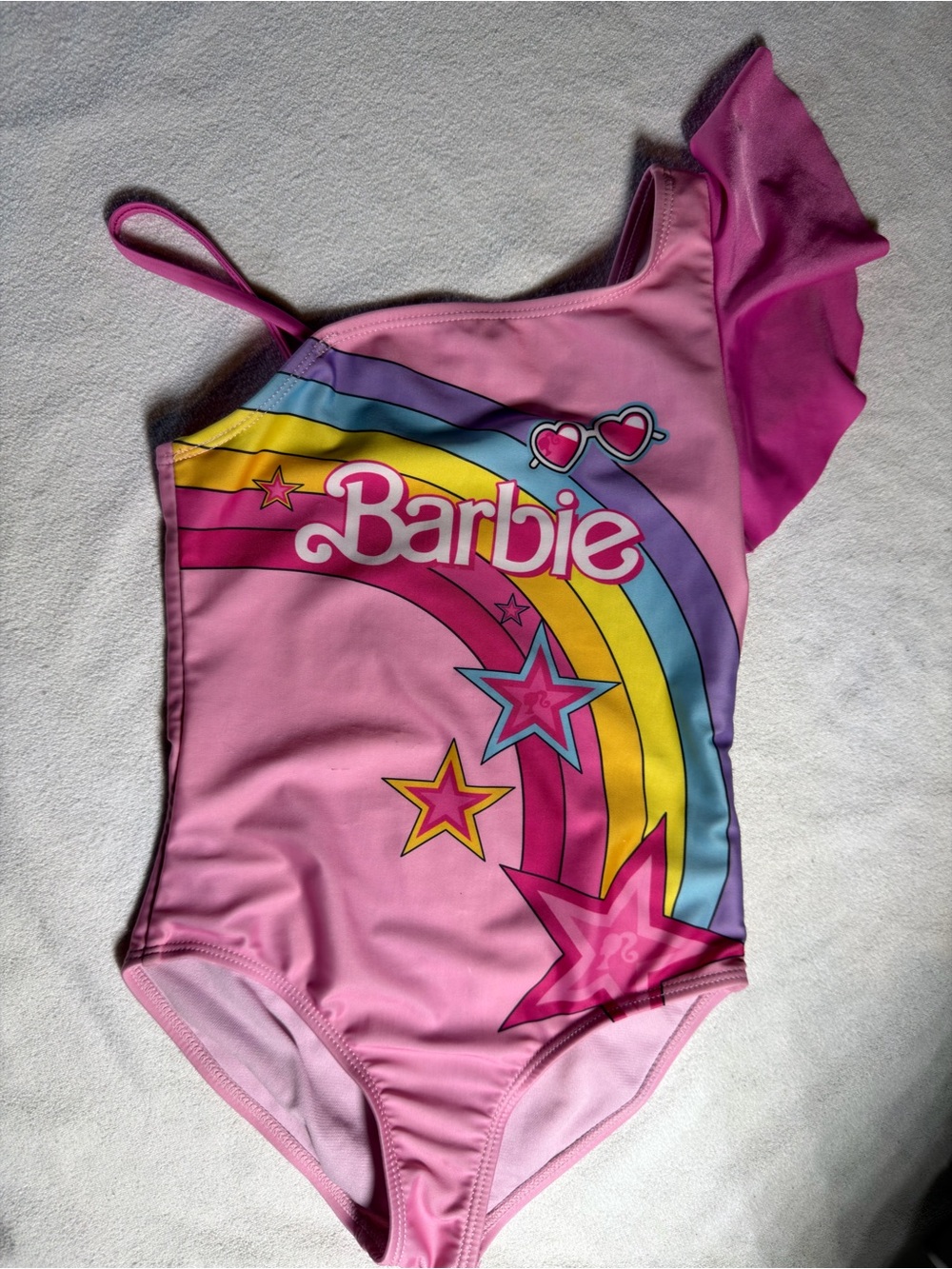 Barbie Pink One-Shoulder Rainbow Star Swimsuit